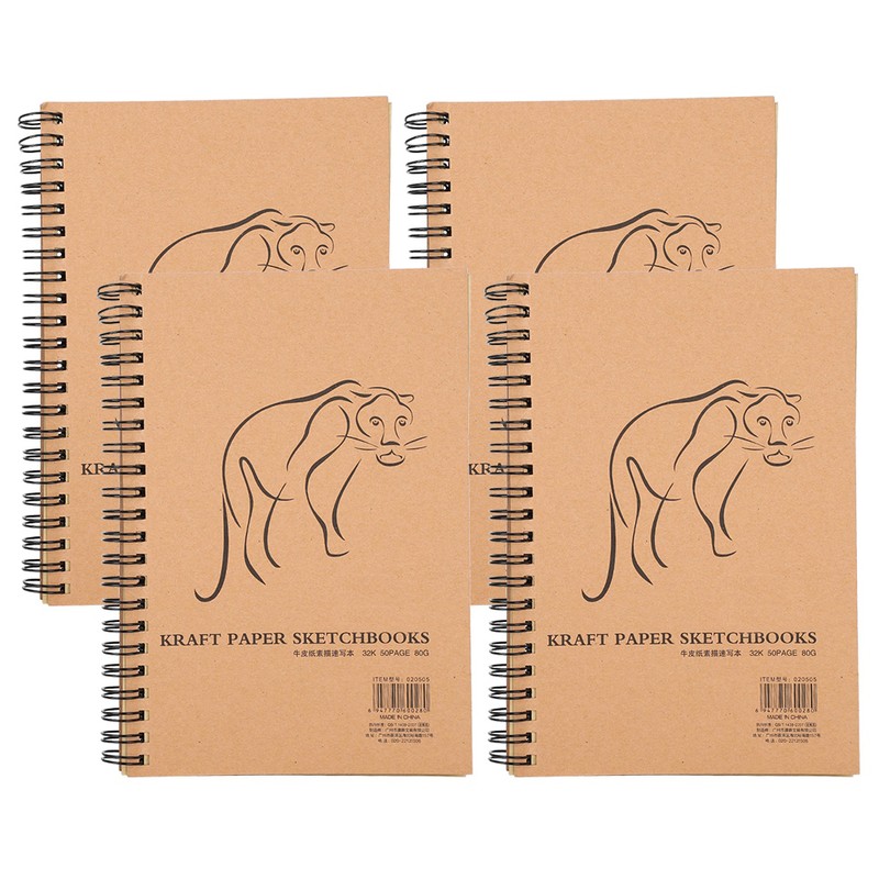 4Pcs Kraft Paper Sketchbook Retro Sketch Pad HandPainted Thick Art