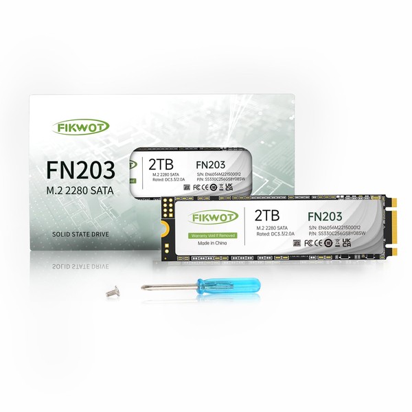 Fikwot FN203 2TB M.2 SATA SSD - SLC Cache 3D NAND TLC SATA III 6Gb/s M.2 2280 NGFF Internal Solid State Drive, Up to 550MB/s, Compatible with Ultrabooks, Tablet Computers and Mini PCs