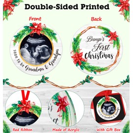 WhatSign Ultrasound Picture Frames Bump's First Christmas Ornament 2023 Soon to Be Grandma Grandpa Sonogram Photo Frame Ornament New Grandparents First time Grandparents Christmas tree Ornaments Gifts