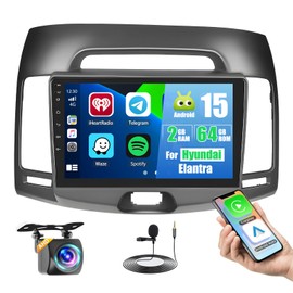 [2G+64G] Android 15 Car Stereo for Hyundai Elantra 2007-2010 with Wireless Apple Carplay Android Auto, 9 inch Touch Screen Radio GPS WiFi Bluetooth FM/RDS Radio SWC 26UI+AHD Backup Camera