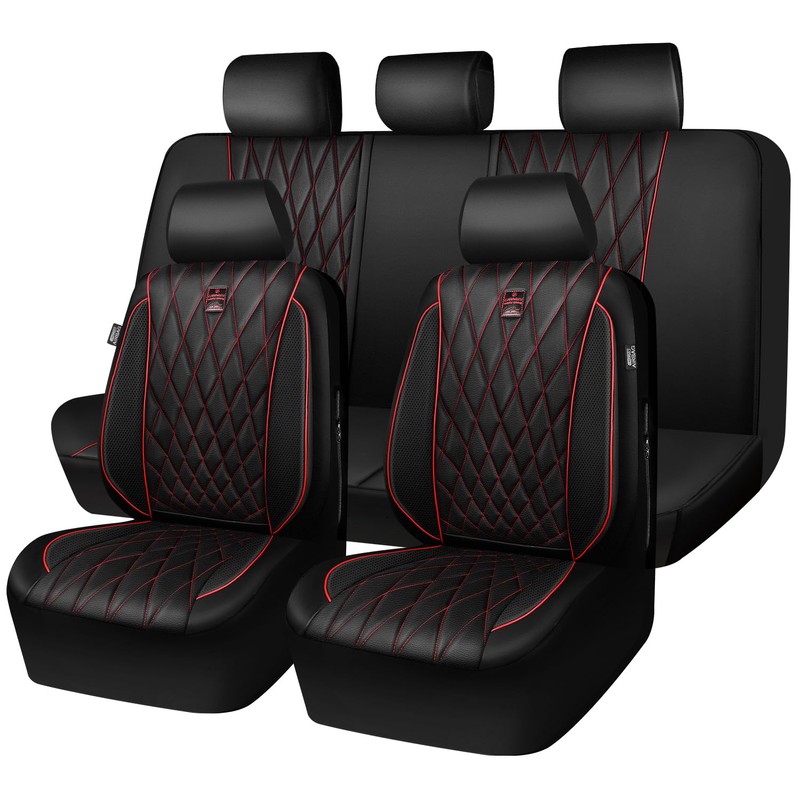 CAR PASS Piping Luxury Leather Seat Covers Full Set,5 Seats