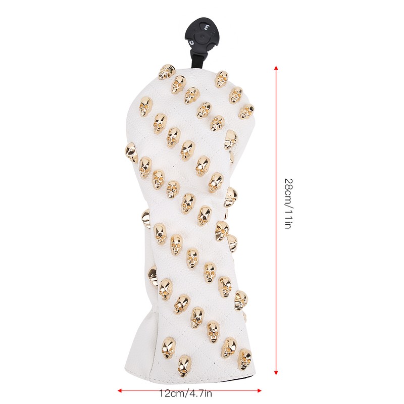 Golf Wood Headcovers PU White Skull Rivet Design Waterproof Durable