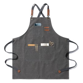 Chef Apron for Men Women with Pockets, Cross Back Apron for Kitchen Cooking Baking Artist Painting, Cotton Canvas Work Aprons for Shop, Garden, Restaurant, Bartender, Barista, M to XXL