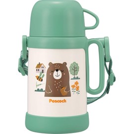 Peacock ASK-R50 GF Water Bottle, 16.9 fl oz (500 ml), For Kids, Babies, Stainless Steel Bottle, Heat Retention, Cold Insulation, Cup, 0.5 L., Forest Green,