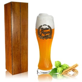 Premium Bierglas Weizenbierglas Eibsee mit gedrehter Optik 0,5L - Dekor: Bester Papa der Welt im Geschenkkarton mit Holzoptik