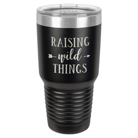 RAISING WILD THINGS Black 30 oz Tumbler With Straw and Slide Top Lid | Stainless Steel Travel Mug | Compare To Yeti Rambler