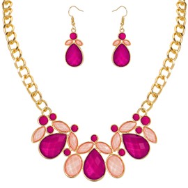 Firstmeet Gorgeous Water-Drop Resin Rhinestone Necklace Elegant Crystal Collar for Women(XL-1278-Rosered)