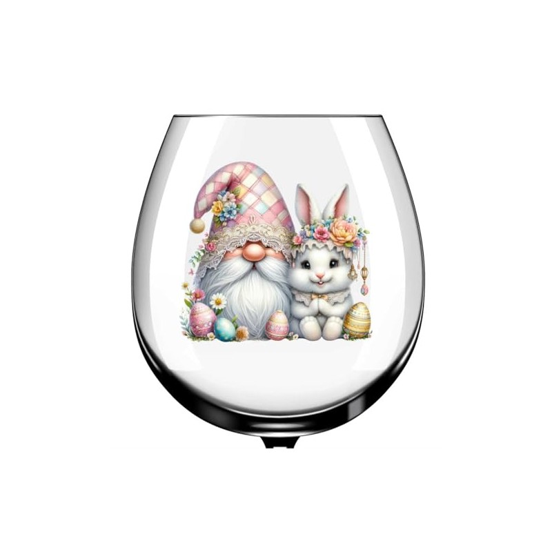 x12 Gnome Spring Easter Rabbit Glass Vinyl Decal Stickers Colour