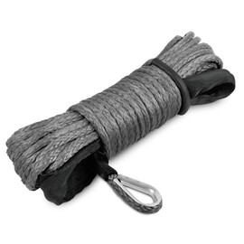 STEGODON 1/4’’ x 50ft Synthetic Winch Rope 10,000lbs Winch Line Cable with Black Protecting Sleeve for ATV UTV Boat Ramsey Synthetic Winch Rope(Gray)