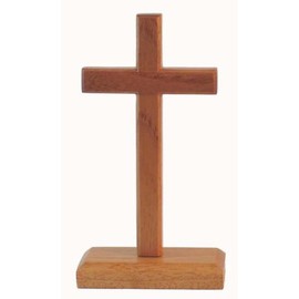 Shalom 20cm standing cross rectangular base Christian desktop gift crucifix wooden wood