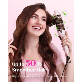 Wavytalk Thermal Brush, Blowout Express 1.5 Inch Negative Ion Thermal Round Brush Creates Blowout Look Makes Hair Shinier & Smoother, Dual Voltage, Easy to Use (Pink)