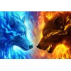 WOWDECOR Art Supplies Blue Red Ice Fire Wolf DIY Paint