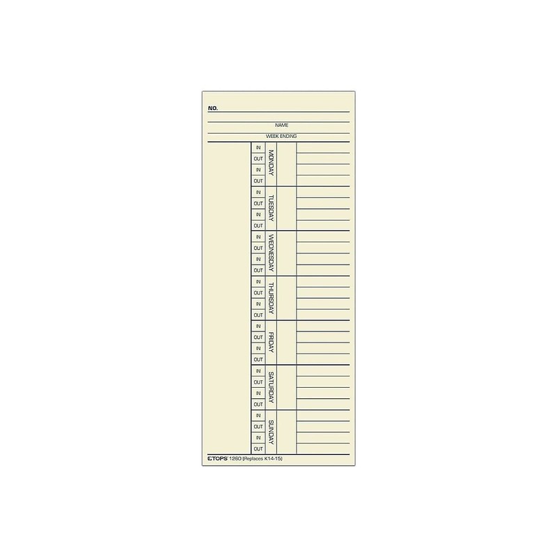 TOPS 1260 Time Card for Cincinnati, Named Days, Two-Sided, 3