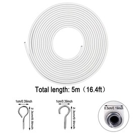 GUKBIAY White Curtain Wire 5 Meter Wall Decor Picture Hanging Kit with 6 Pairs of Screw Eyes and Hooks for Net Curtain Rods Clothesline Hanging Decor
