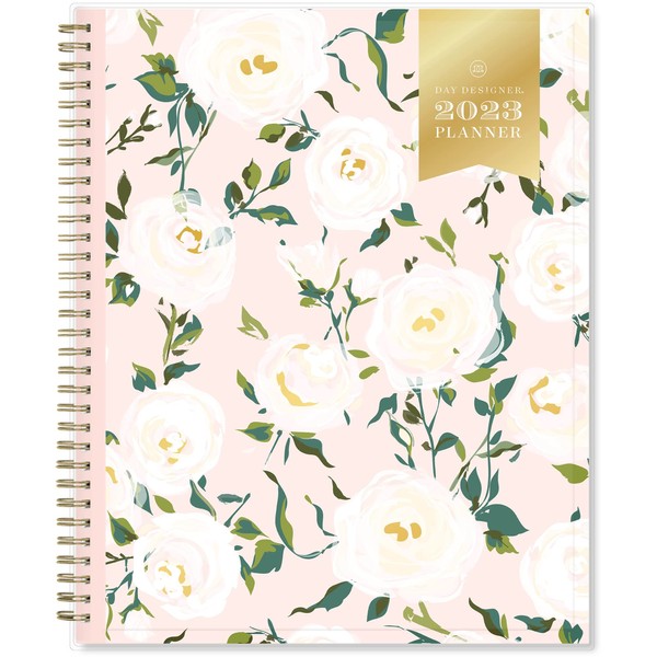 Day Designer for Blue Sky 2023 Weekly and Monthly Planner, 8.5" x 11", Clear Pocket Cover, Wirebound, Coming Up Roses (140092-23)