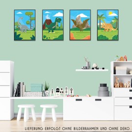 ChicResult Set of 4 Dinosaur Posters for Children's Room Boys or Girls - Dino Pictures, Dino Posters (DIN A4 without Picture Frame)