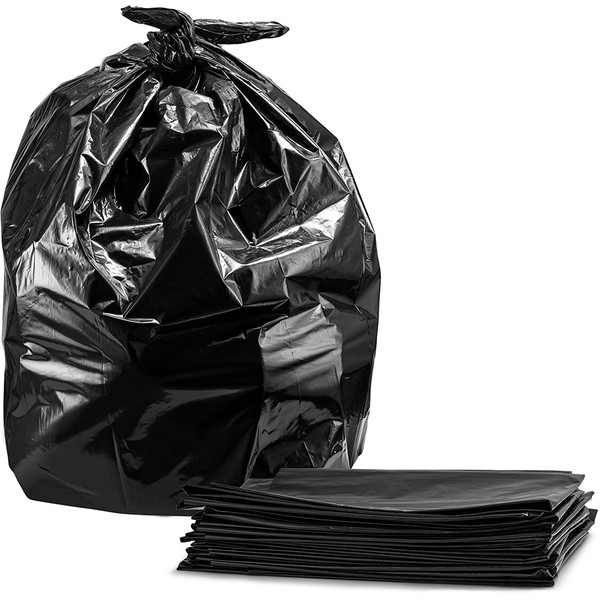 55-60 Gallon Contractor Trash Bags, 3.0 Mil, (50 Count w/Ties) Large Black Heavy Duty Garbage Bags,