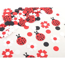 Ladybug Party Confetti - Ladybug Table Decorations, Red Black White Circle Confetti, Our Little Love Bug Party Decorations, Our Little Ladybug Is Turning One Party Decor (180PCS)
