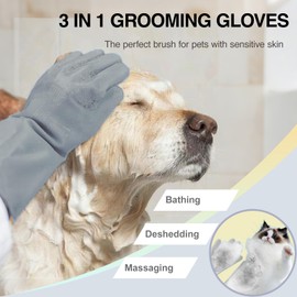AKEISHE Pet Grooming Gloves – 5-Finger Deshedding & Massage Gloves for Dogs & Cats, Heat-Resistant Silicone Brush Gloves – Gentle Hair Removal & Bathing Aid (Pair)