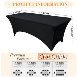 Kesfey 8ft Spandex Tablecloths Stretch Table Cover, Rectangular Table Fitted Polyester Tablecover(Black)