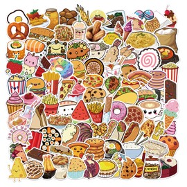 Cute Food Stickers 100PCS, Vinyl Waterproof Snack Decals for Journaling and Scrapbooking, Cartoon Stickers for Teens and Adults