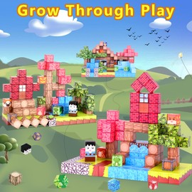 YZHDUXIU Magnetic Blocks,128 PCS Magnetic Building Blocks Tiles Stacking, STEM Montessori Stacking Toy for Toddlers Kids Ages 3+ Year Old Birthday Gifts