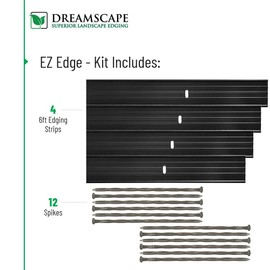 Dreamscape E-Z Edge Aluminum Landscape Edging - 4 Strips, 6ft Each (24ft Total), Black Painted - Professional Quality Landscaping Border, Metal Divider for Lawn, Garden, Flowerbed