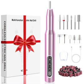Electric Nail Drill, Nail File Electric 45000 RPM, Cordless Professional Manicure Pedicure Tool Kit with 12 Bits, 6 Speeds e-File for Acrylic Gel Nails Toenail (Pink)