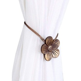 ANCLLO Magnetic Curtain Tiebacks, 2 Pack Resin Flower Vintage Curtain Holdbacks, Decorative Rope Curtain Tieback Window Drape Holdbacks Holders for Home, Office (Coffee)