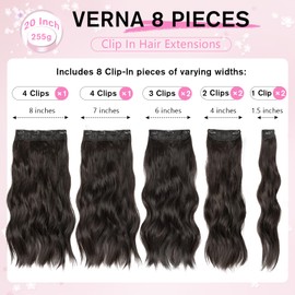 Hair Extensions Clip Ins, 8PCS 20 Inch Natural Black Clip in Hair Extensions, Synthetic Long Wavy Curly Hair Extension, Full Head Thick Hairpieces for Women