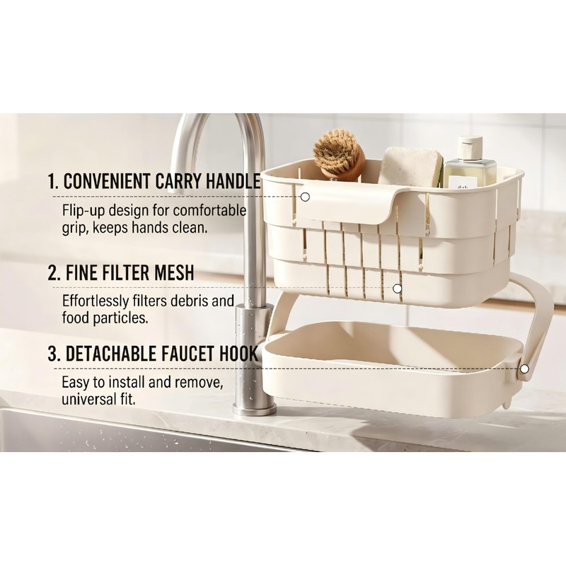 Foldable Hanging Sink Drain Basket for Kitchen (White)
