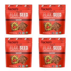 Flackers Organic Savory Flaxseed Crackers, 5 Ounce 4-Pack, Gluten Free, Non GMO, Vegan, Keto Snack, 8g Fiber, 3g Net Carbs