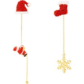 RLHRNDE Christmas Earrings for Women Girls 14K Gold Snowflake Slidable Santa Claus Threader Tassel Earrings Red Crystal Hat Sock Studs Earring Cute Christmas Xmas Party Jewelry (Christmas Santa)
