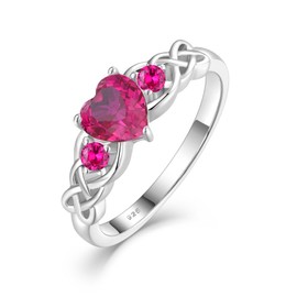 YIFSIY Celtic Knot Ring for Women 925 Sterling Silver 3-Stones Ruby Promise Engagement Rings Forever Love Heart Birthstone Irish Jewelry Gifts Size 6