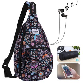 HAWEE Rope Sling Bag for Women Men Casual Cross Body Daypack Backpack Adjustable Strap with Side Pocket Anti-theft for Travel/Sport, Paisley Colorful