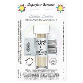 Sugarflair Vintage Gold Edible Lustre Dust, Add a Lustrous Shine to Cakes or Decorations. Brush On or Add Rejuvenator to Create Eye-Catching Edible Paint, Gives Shine to Your Bakes - 2g