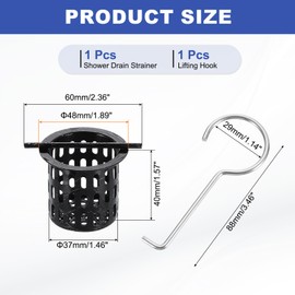 sourcing map Hair Strainer, 304 Stainless Steel Shower Drain Strainer with Lifting Hook Hair and Debris Collector Debris Filter Basket for Bathroom Kitchens, Black