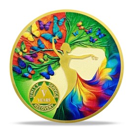 5 Years Sobriety Coin Gift | Dancing Woman Tree AA Chip Medallion with Coin Capsule | Sobriety Gifts for Anniversary Month & Year for Men & Women in Recovery