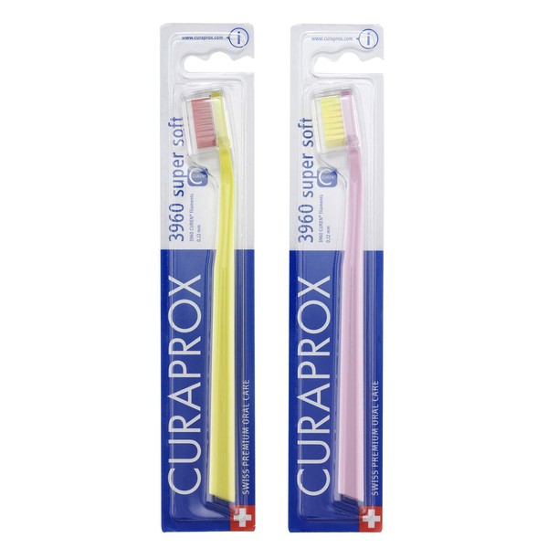 Curaprox CS3960 Handzahnbürste super soft, 2 Stück, (farblich sortiert, Farbe nicht wählbar), sehr weiche Zahnbürste, toothbrush