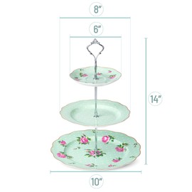 BTaT- 3-Tier Dessert Stand, Green, Afternoon Tea Stand, Porcelain Dessert Tower, 3 Tier Tea Sandwich Stand, Tiered Plate Stand, Tiered Plate Stand, Tea Party Tray 3 Tier