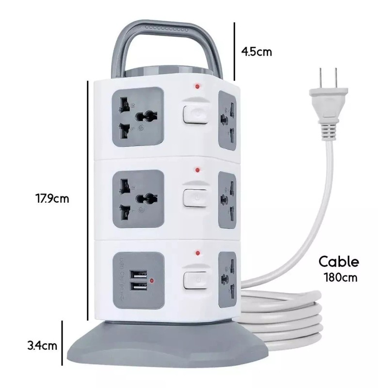 Total Supplier Multicontacto Universal Torre Regleta 11 Puertos 2 Usb