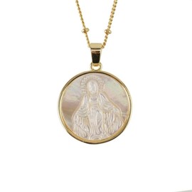 TAMHOPE Mother of Pearl Medal Virgin Mary Salvation Wondrous Necklace, Faith Gold-Plated Cooper Necklace for Women, One size, Agate