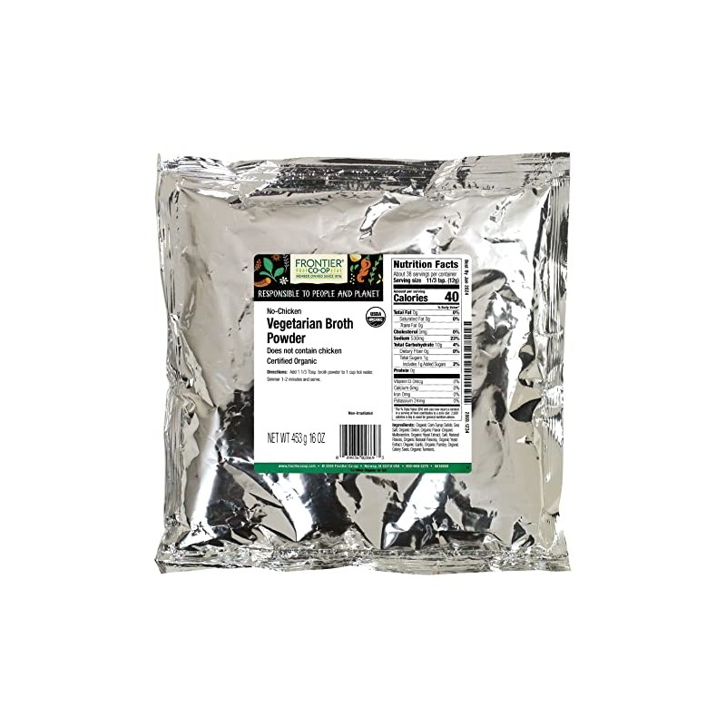 Frontier Vegetarian Broth Powder, Certified Organic, 16 Ounce Bag