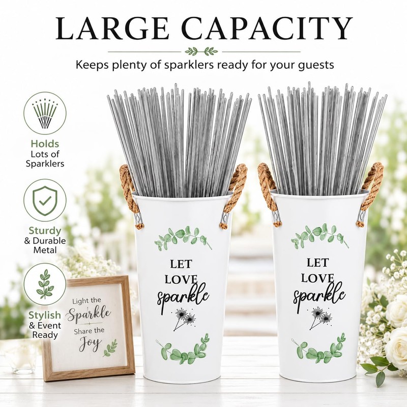 Wedding Sparkler Buckets, 2 Pack Metal Holders