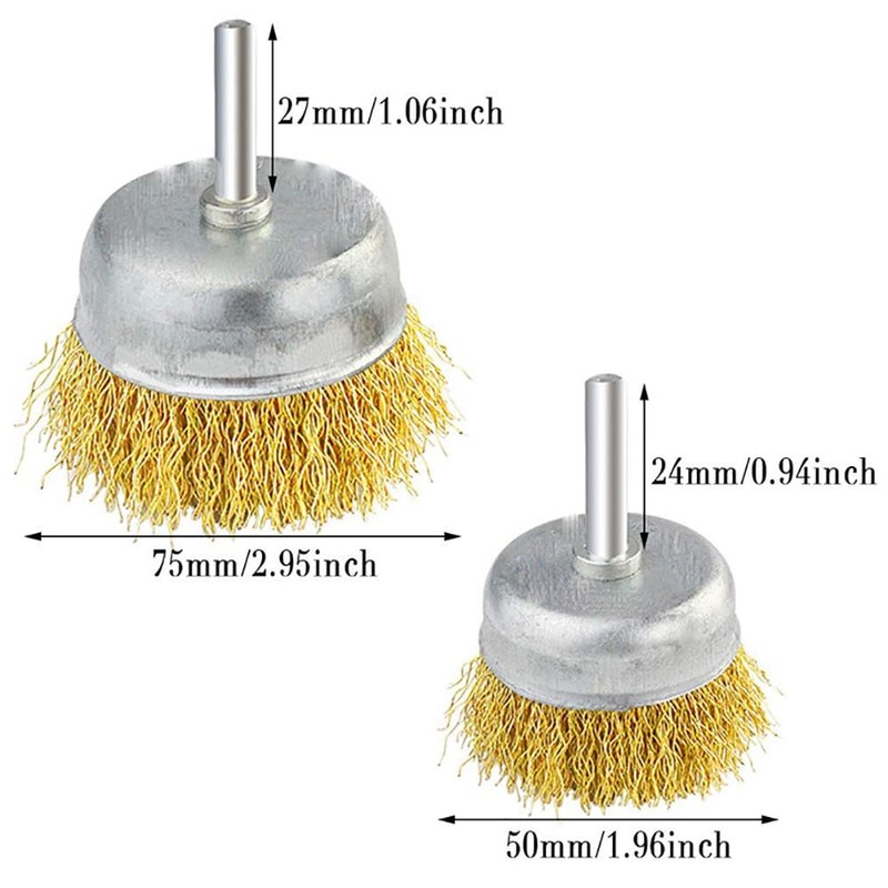 Wire Wheel Cup Brush Drill Bit Set of 9 Brass