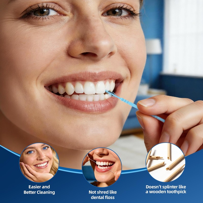 RAZOKO Interdental Plastic Toothpicks,Total 600 CT/5 Packs,Unflavored,Blue