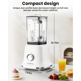 CKEMU Professional Blender For Smoothies, 58 Oz Glass Jar, Glass Blender Including Puree & Crush Ice Functions, 750 Watts, B02 (White)