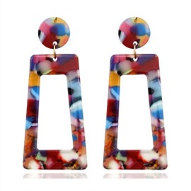 Multicolor Resin Acrylic Rectangle Geometric Drop Dangle Earrings Leopard Mottled Tortoise for Women Exaggerated Lightweight Jewelry-A
