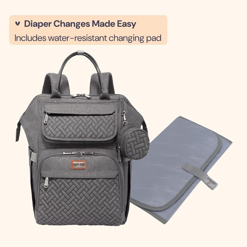 BabbleRoo Diaper Bag Backpack, Multifunction Large Bags with Changing Pad