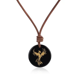 COAI Genuine Leather Necklace for Men Women, Phoenix Pendant Black Obsidian Necklace for Men